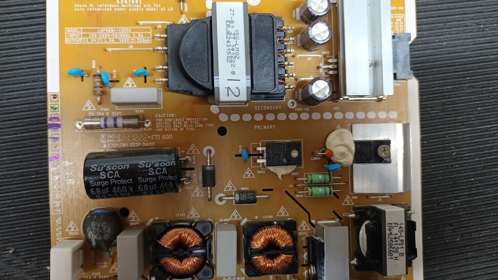 Non-Working LG LGP49BI-15CH1 Power Supply Board - For Parts or Repair