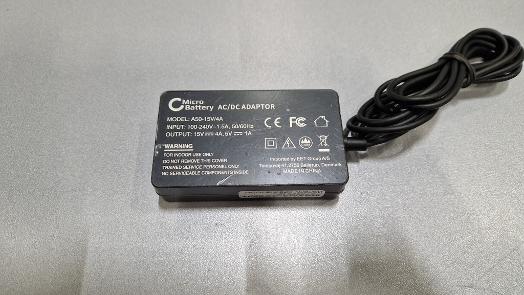 Micro Battery A50-15V/4A AC/DC Adapter 15V 4A Used Working Without Power Cord