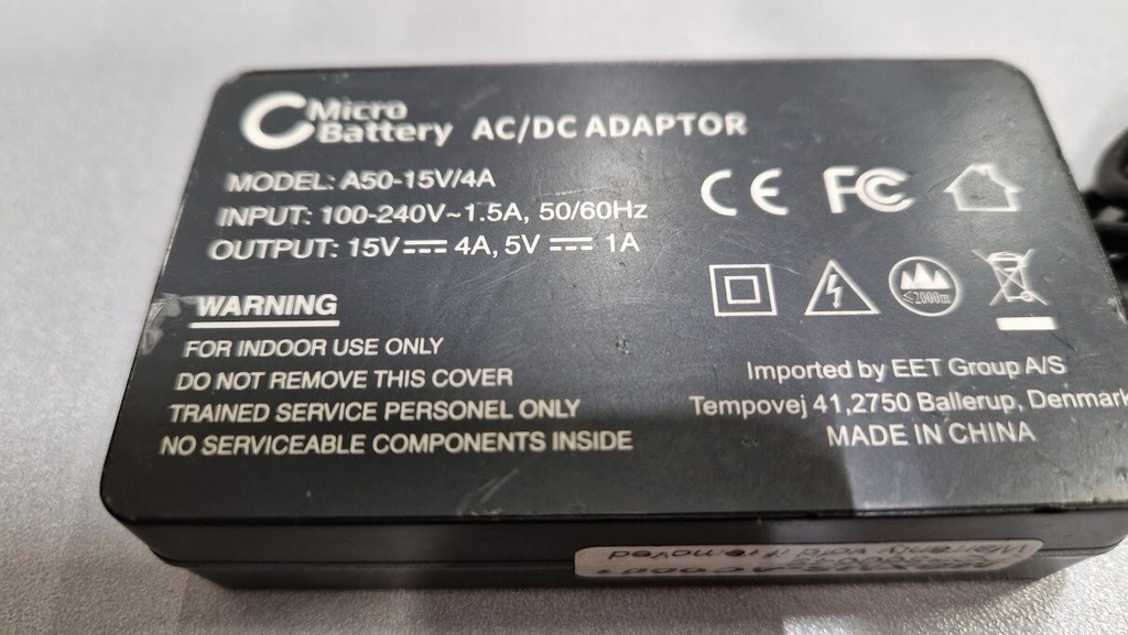 Micro Battery A50-15V/4A AC/DC Adapter 15V 4A Used Working Without Power Cord