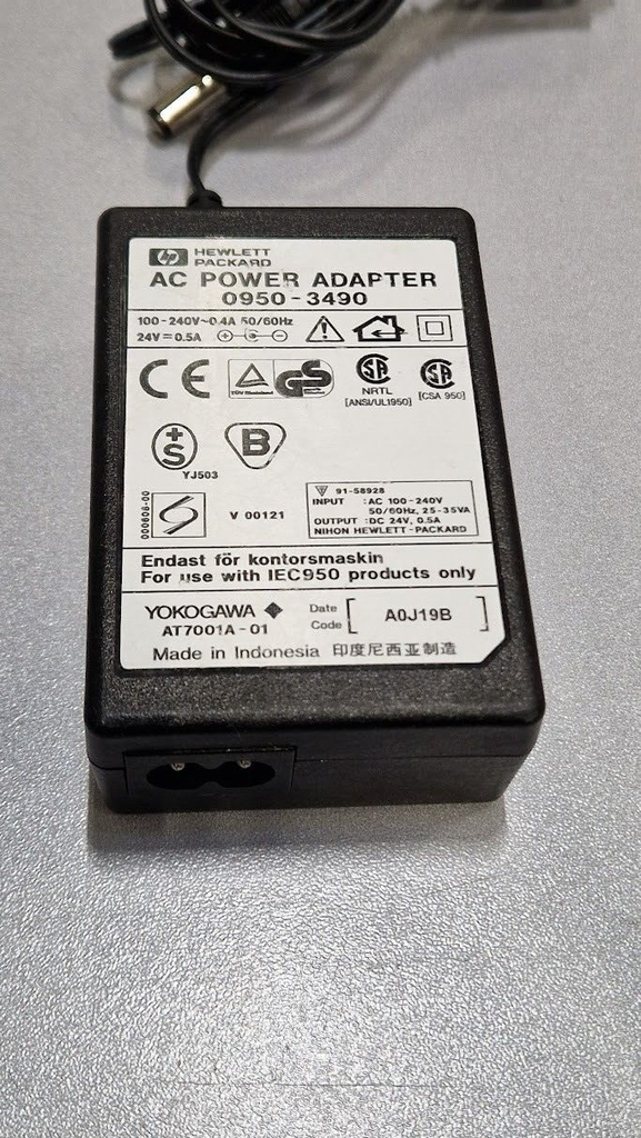 HP 0950-3490 AC Power Adapter 24V 0.5A Used Working Without Power Cord