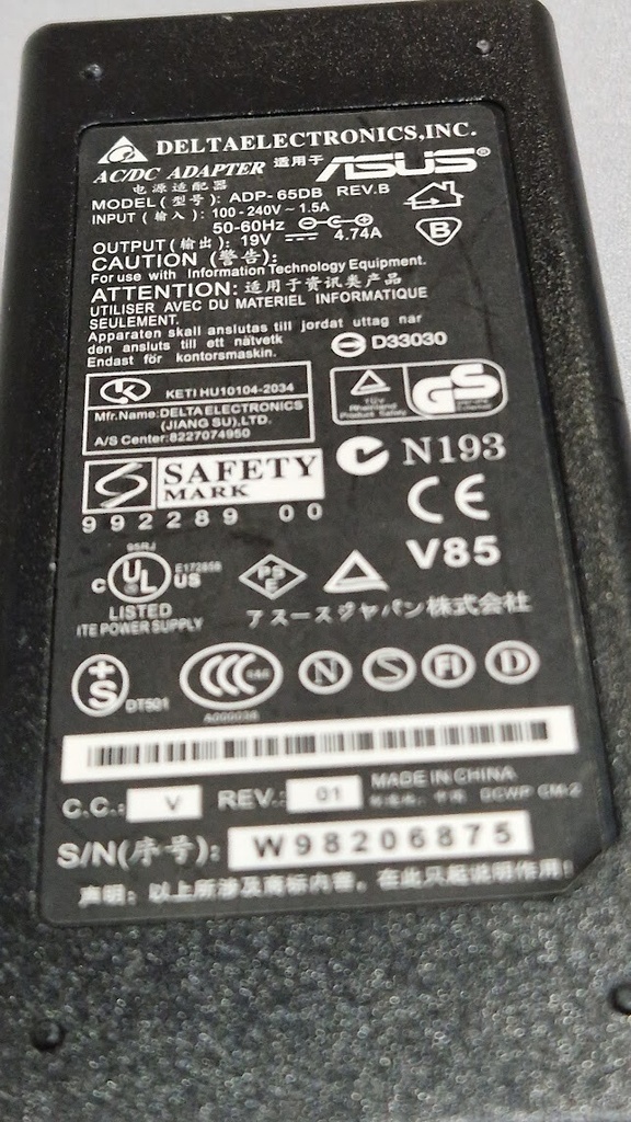 Asus ADP-65DB AC/DC Adapter 19V 4.74A Used Working Without Power Cord