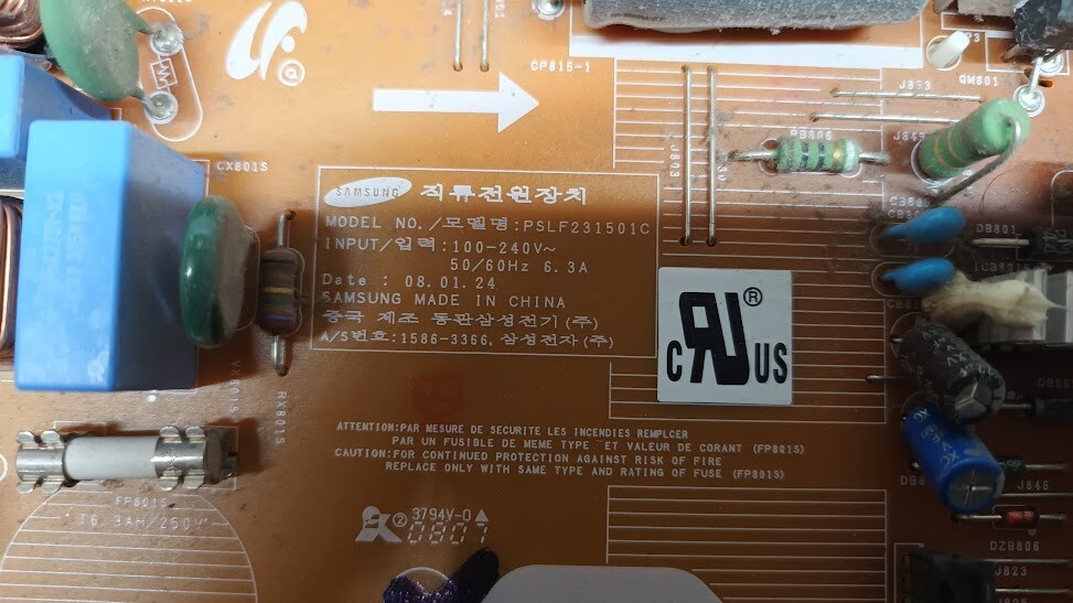 Non-Working Samsung PSLF231501C Power Supply Board - For Parts or Repair