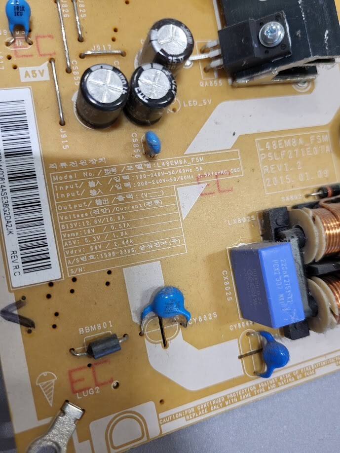 L48EM8A Power Board PSLF271E REV1.2 - Untested, Sold As-Is for Parts