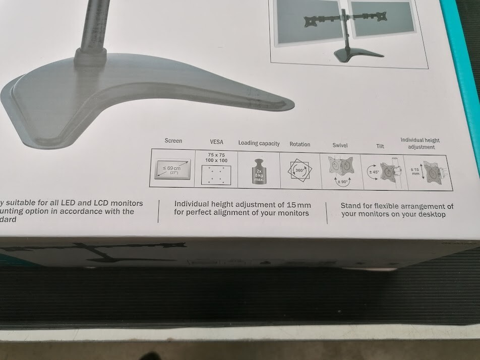 Digitus Universal Dual Monitor  DA-90348 Stand for 27" Monitors VESA Compatible