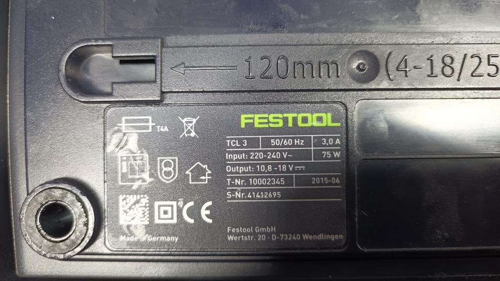 Festool TCL 3 Battery Charger 10.8-18V - For Parts or Repair, Non-Working