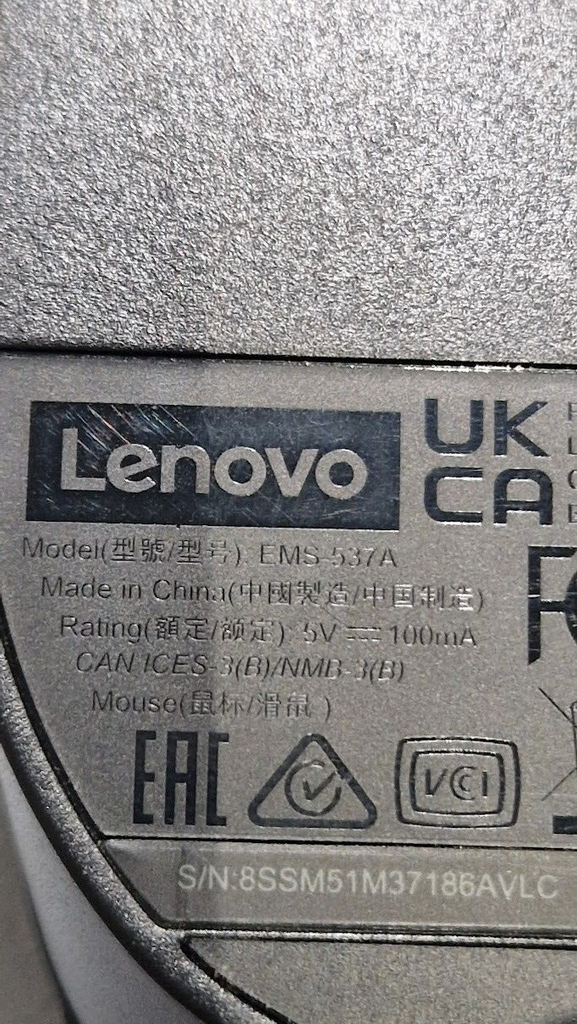 Lenovo EMS-537A USB Wired Mouse Reliable 3-Button Design Used Working
