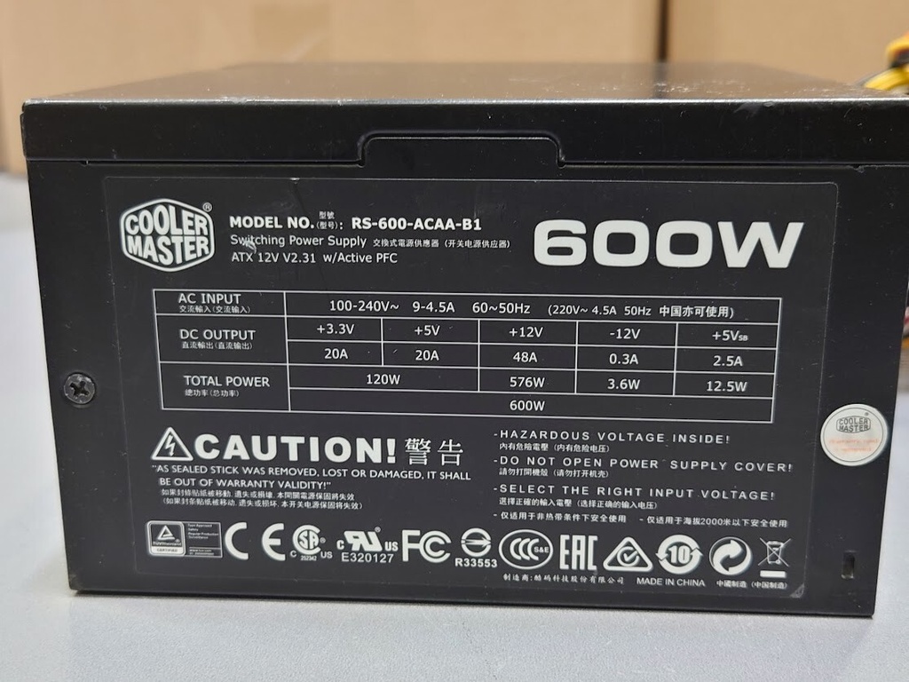 Cooler Master RS-600-ACAA-B1 600W Switching Power Supply Used Working