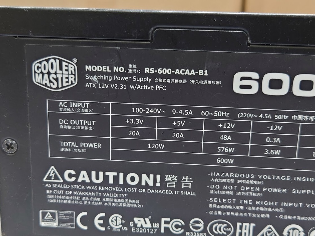 Cooler Master RS-600-ACAA-B1 600W Switching Power Supply Used Working