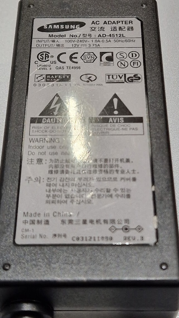 Samsung AD-4512L AC Adapter 12V 3.75A Used Working Without Power Cord