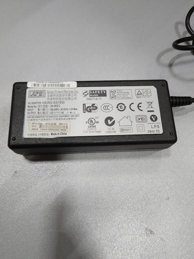 APD DA-48Q12 AC Adapter 12V 4A Used Working Without Power Cord