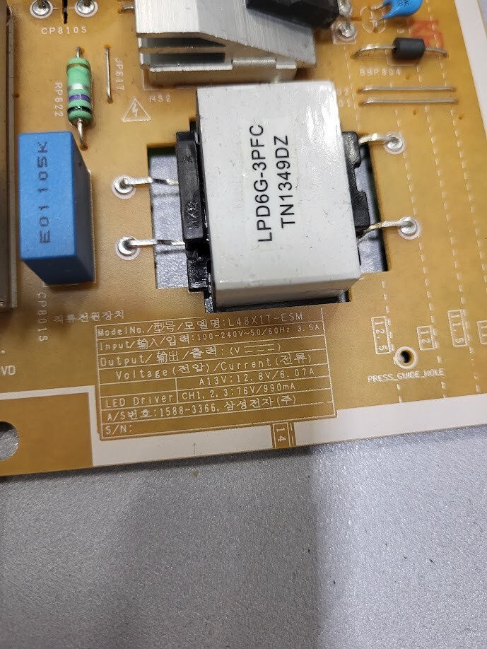 Samsung Power Supply Board L48X1T-ESM - Untested, For Parts/Repair