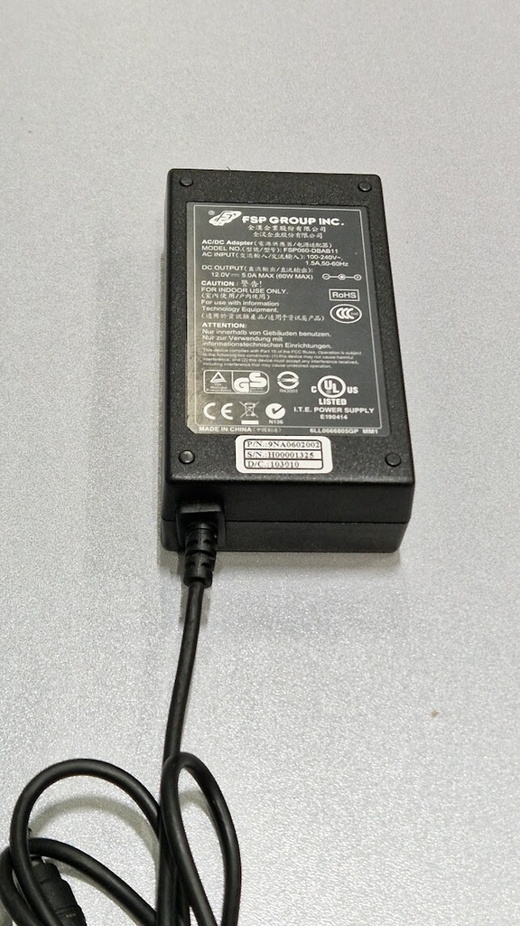 FSP FSP060-DBAB11 AC/DC Adapter 12.0V 5.0A Used Working Without Power Cord