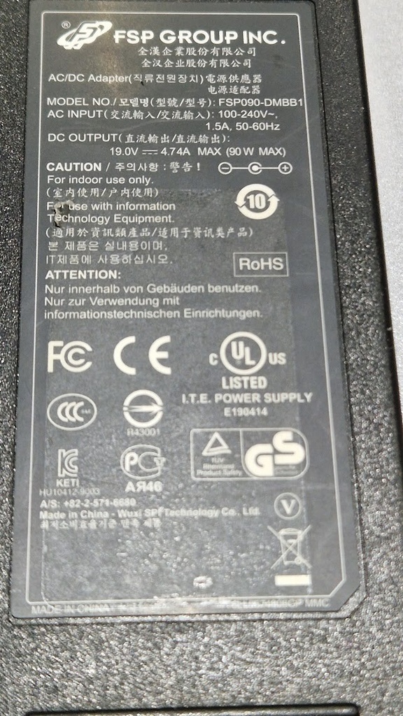 FSP FSP090-DMBB1 AC/DC Adapter 19.0V 4.74A Used Working Without Power Cord