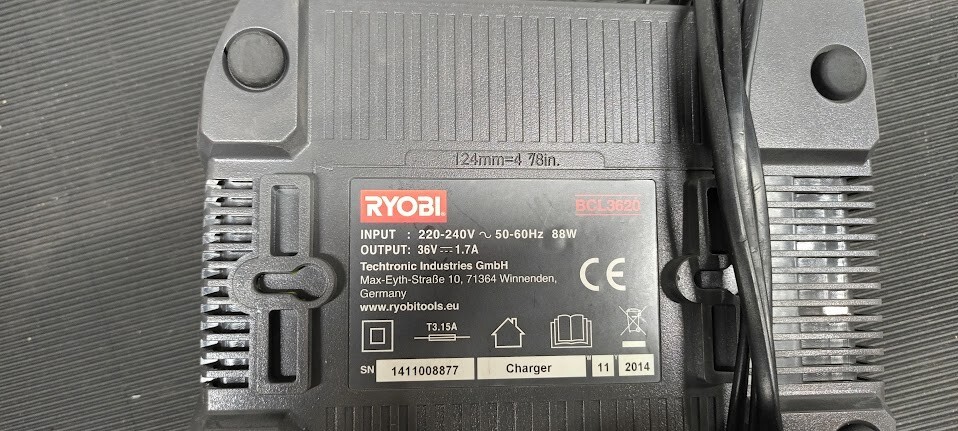 Used Ryobi BCL3620 36V Battery Charger - Not Working, For Parts or Repair