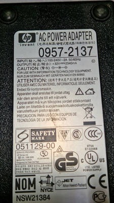 HP 0957-2137 Power Adapter 32V 2340mA Used Working Without Power Cord