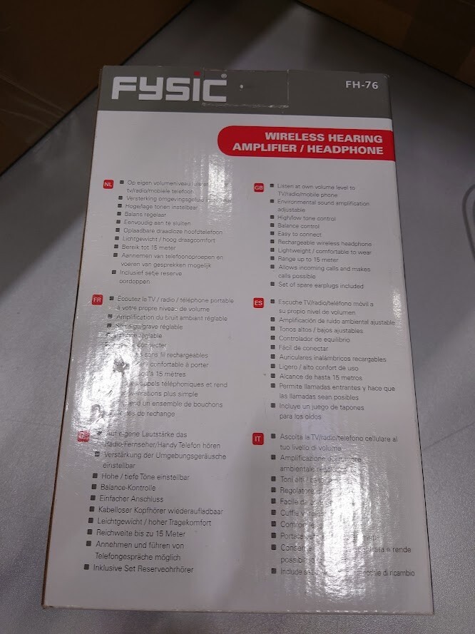 Fysic FH-76 Wireless Hearing Amplifier Headphone Black Used Working