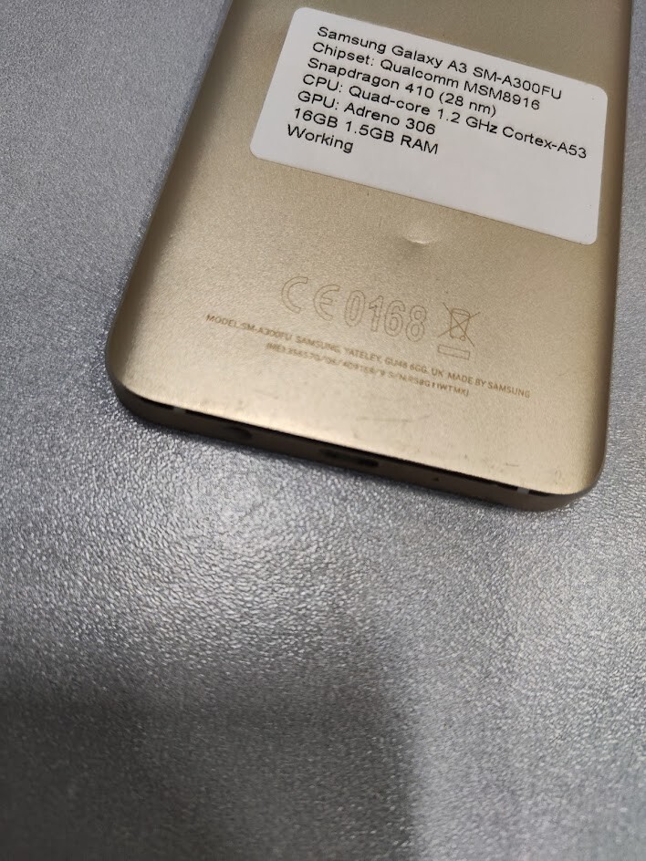 Samsung Galaxy A3 SM-A300FU 16GB Storage 1.5 RAM Smartphone Gold Used Working