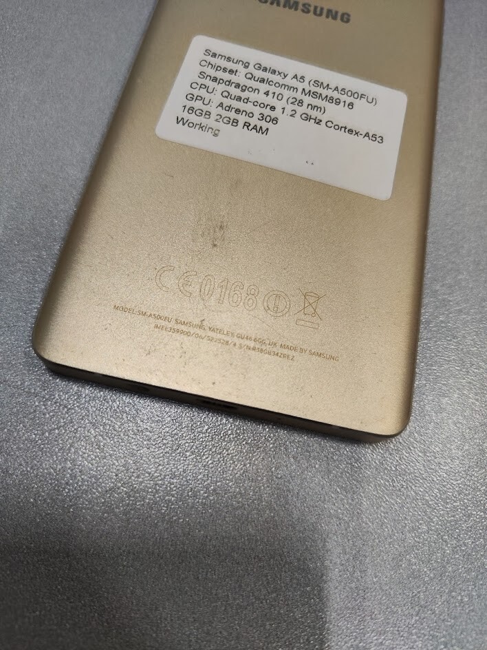 Samsung Galaxy A5 SM-A500FU 16GB Storage 2GB RAM Smartphone Gold Used Working