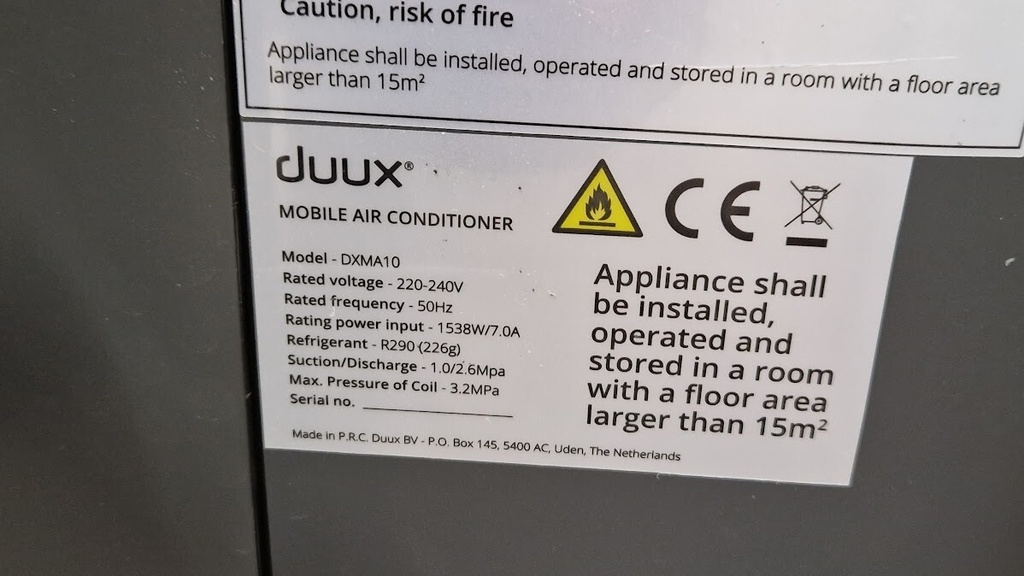 Duux DXMA10 Mobile Air Conditioner 1538W Portable Cooling Unit Used Working