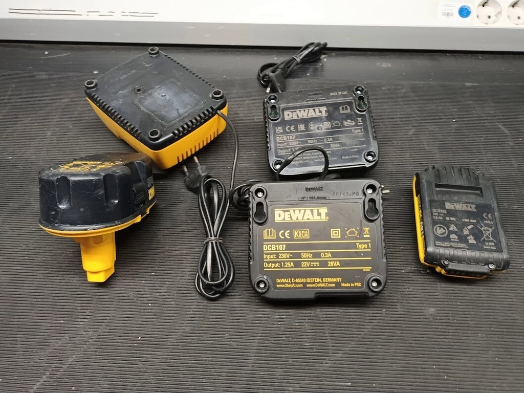 Lot of 5 DEWALT Power Tool Battery Chargers – Used, Fully Functional Has Scratch