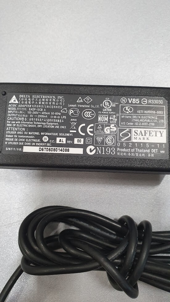 Delta EADP-10CB AD AC/DC Adapter 5V 2A Used Working Without Power Cord