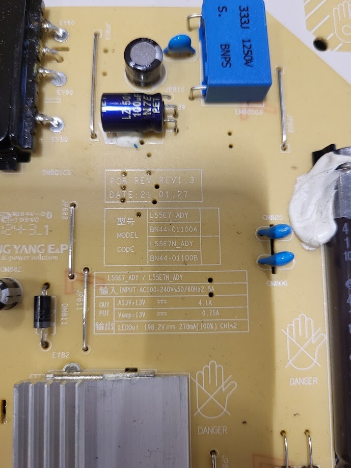 L55E7 ADY / L55E7N ADY Power Supply Board BN44-01100A/BN44-01100B - Untested