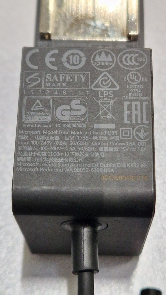 Microsoft 1736 AC Adapter 15V 1.6A Used Working With Power Cord