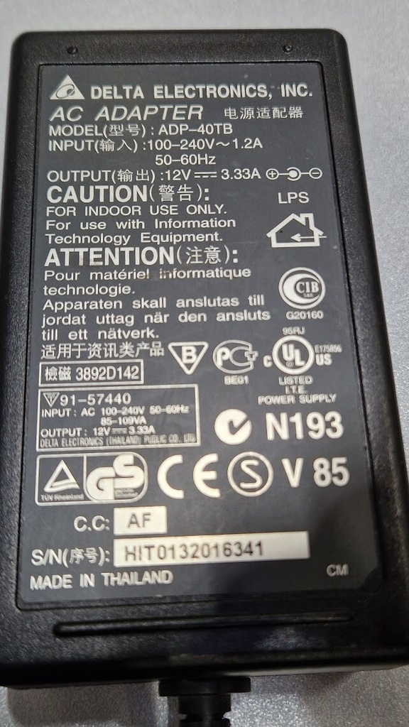 Delta ADP-40TB AC Adapter 12V 3.33A Used Working Without Power Cord