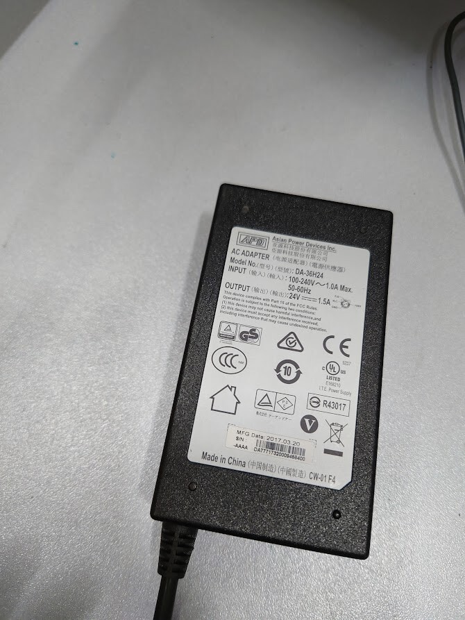 APD DA-36H24 AC Adapter 124V 1.5A Used Working Without Power Cord