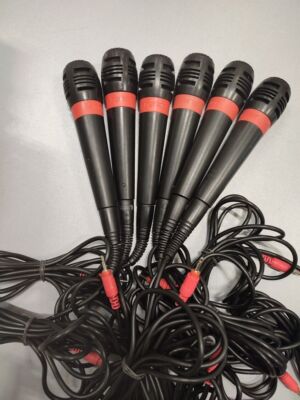 LOT of 6 Singstar Microphones For PL2  Wired Red/Black  Used Working