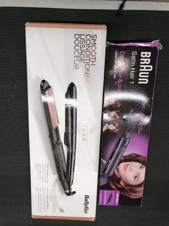 Lot of 2  Babyliss Steam Smooth & Braun Satin Hair Styling Tools Not Working