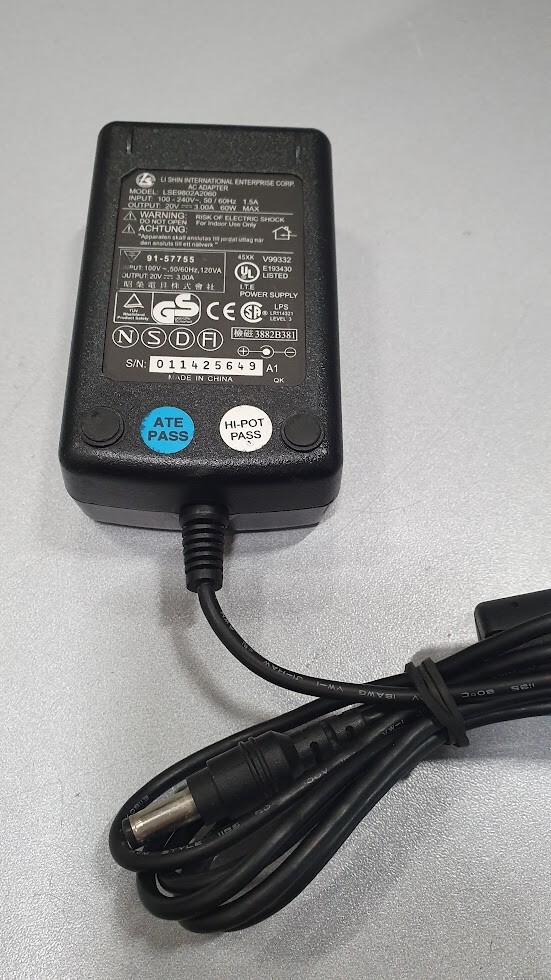AC Adapter LSE9802A2060 20V 3.00A Used Working Without Power Cord