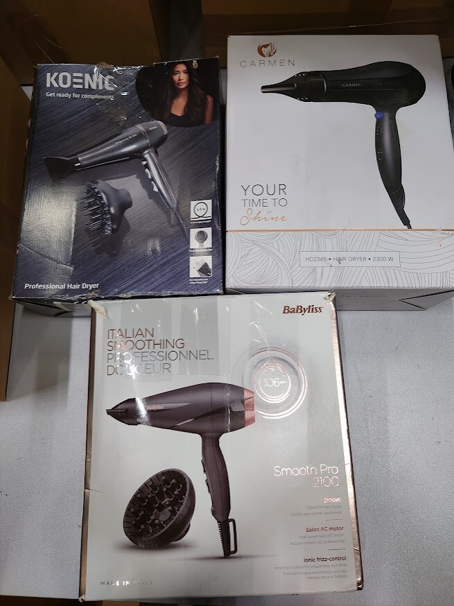 LOT OF 3 Babyliss 6709DE & Carmen HD2365 & Koenic KHD 2224 AC Hair Dryer Not Wor
